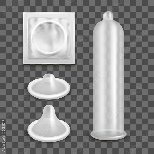 Realistic 3d Detailed Latex Condom Set. Vector
