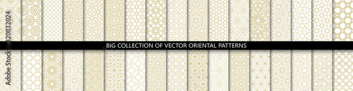 Naklejka Duży zestaw 34 różnych wektorów ozdobnych bez szwu wzorów. Kolekcja geometrycznych wzorów w stylu orientalnym. Wzory dodane do panelu próbek.