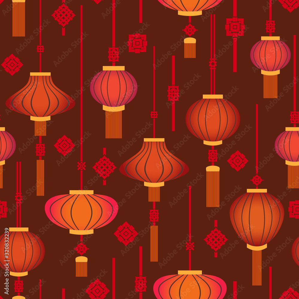 Seamless chinese pattern with lanterns. Asian ethnic ornament. Vector print. Use for wallpaper, pattern fills,textile design. Seamless chinese pattern with lanterns. Asian ethnic ornament. Vector print. Use for wallpaper, pattern fills,textile design.