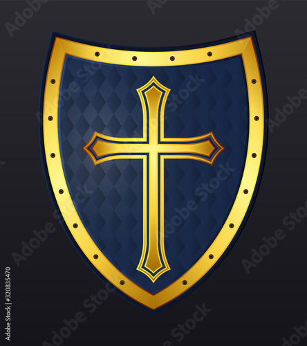 Medieval Shield of Knight with Cross. Design Elements. Vector