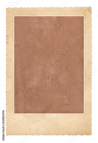 Old photo frame. Vintage paper. Retro card. Isolated on white