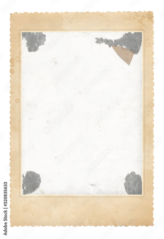 Naklejka premium Old photo frame. Vintage paper. Retro card. Isolated on white