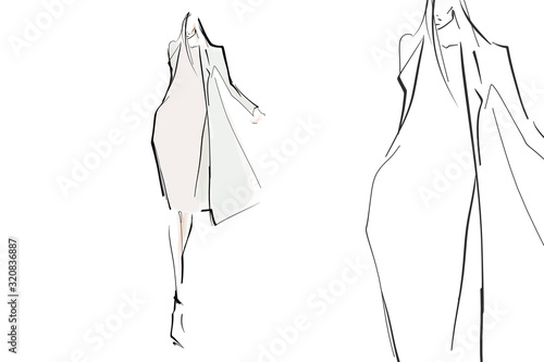 Hand-drawn young woman, stylish girl, model. Fashion illustration in sketch style. Vector