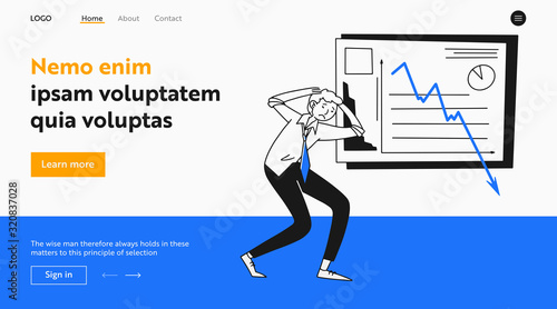 Depressed businessman holding head. Professional man feeling panic attack flat vector illustration. Failure, bankrupt, crisis concept for banner, website design or landing web page