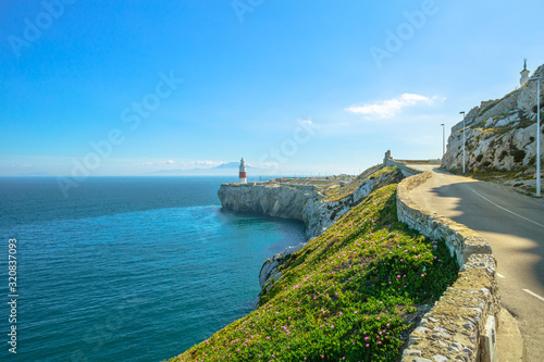 Europa Point with Lighthouse of Gibraltar Rock. Europa Point is the southernmost point of Gibraltar, territory of South West Europe which is part of the United Kingdom.