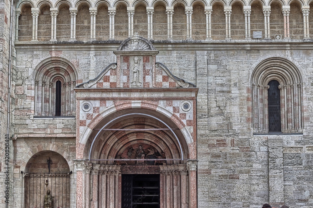 Detail of the facade of the Cathedral of San Vigilio, Trento, Italy