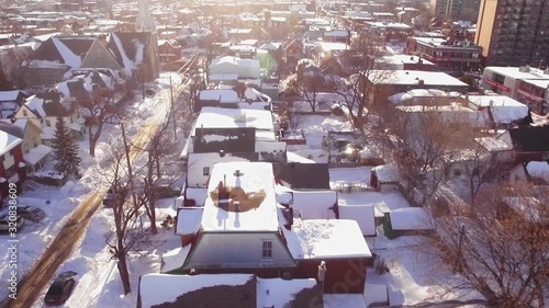 Stunning aerial tracking shot over downtown homes in Ottawa, Ontario, Canada. photo