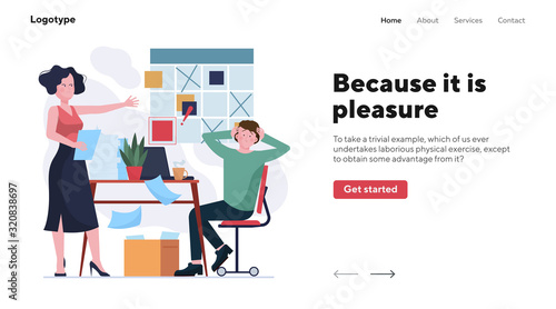Mad boss blaming forgetful employee. Conflict, planning board, scolding colleague flat vector illustration. Blowing job, failure concept for banner, website design or landing web page