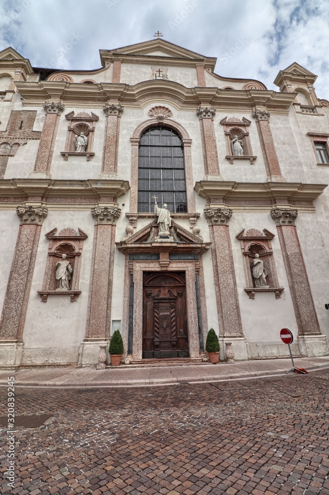 Facade of the Church of San Francesco Saverio in Trento, Italy
