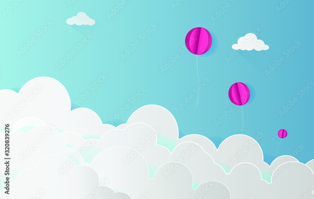 Balloon design card for kids.Vector illustration. Paper cut and craft style. Balloon design card for kids.Vector illustration. Paper cut and craft style.