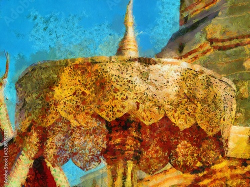 Wat Phra That Doi Suthep Temple Chiang Mai Thailand Illustrations creates an impressionist style of painting.