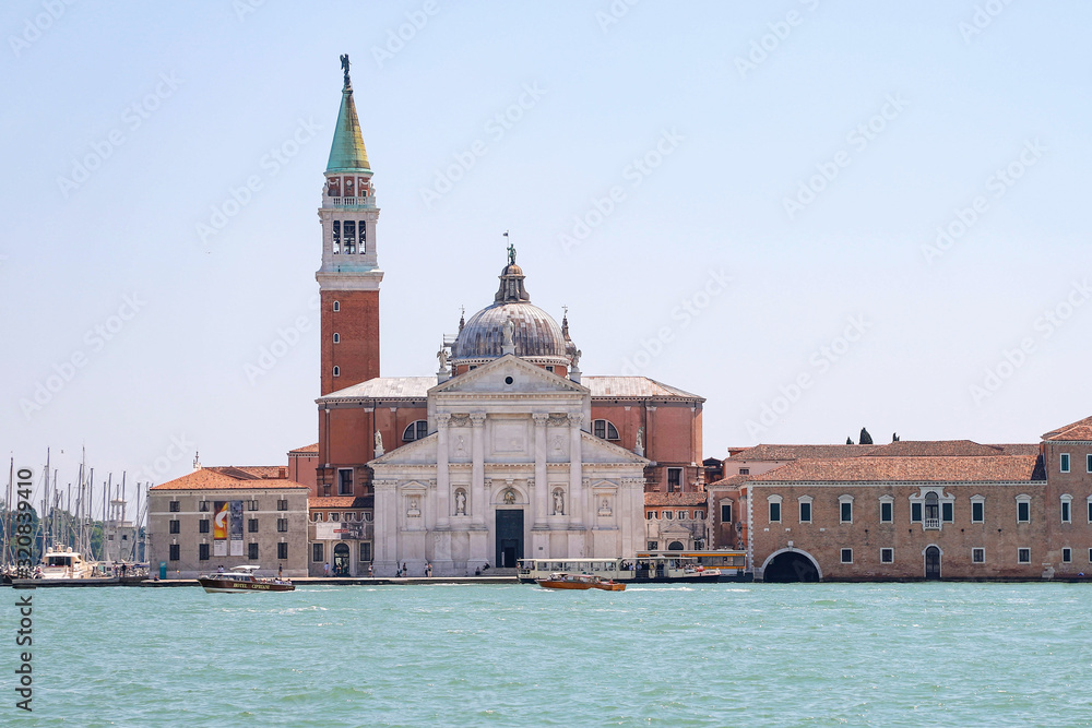Cathedral of San Giorgio Maggiore view from the water, Venice. Italy, Venice, June 2019.
