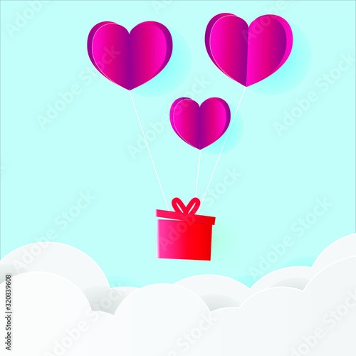 Balloon design card for kids.Vector illustration. Paper cut and craft style. © chaopavit