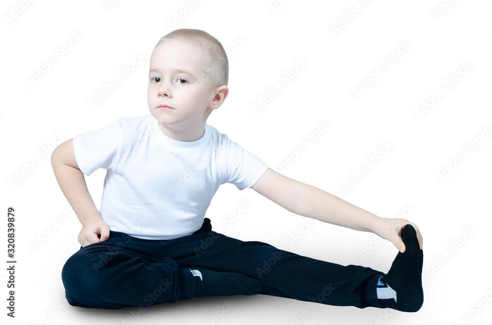 Little boy goes in for sports does exercises Little boy goes in for sports does exercises