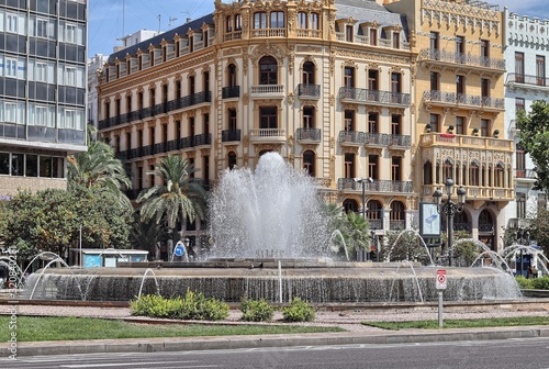 The fountain in Plaza del Ayuntamiento, Valencia, Spain