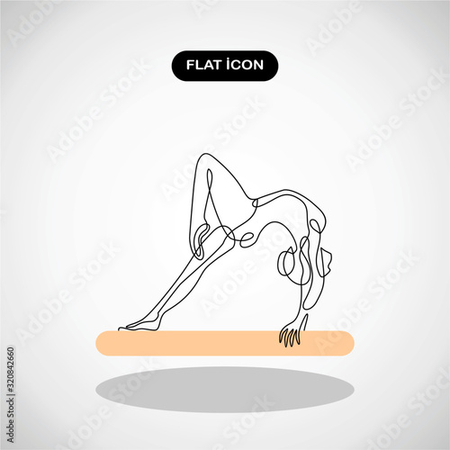 Young female gymnast performing handstand on balance beam- continuous line drawing.Simple logo vector illustration for graphic and web design.