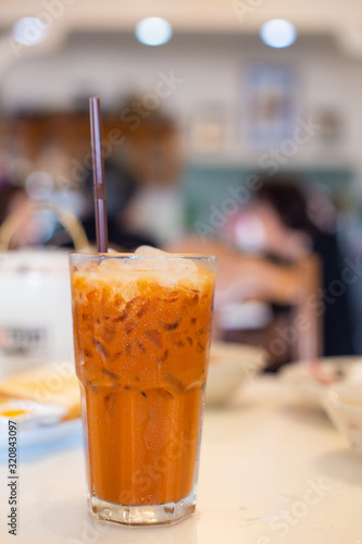 ice thai tea with milk in transparent