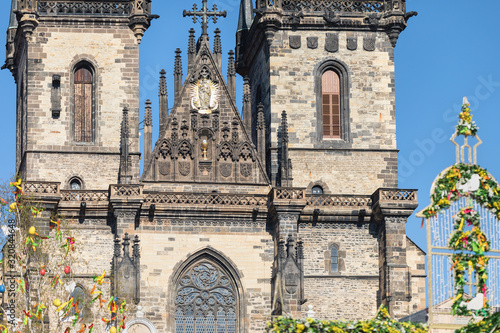 Church of Our Lady before Tyn in Prague with Easter decorations, Old town square, Prague, Czech Republic