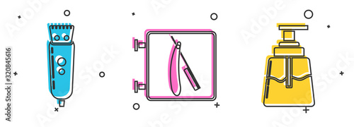 Set Electrical hair clipper or shaver, Barbershop with razor and Aftershave icon. Vector