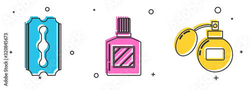 Set Blade razor, Aftershave and Aftershave icon. Vector