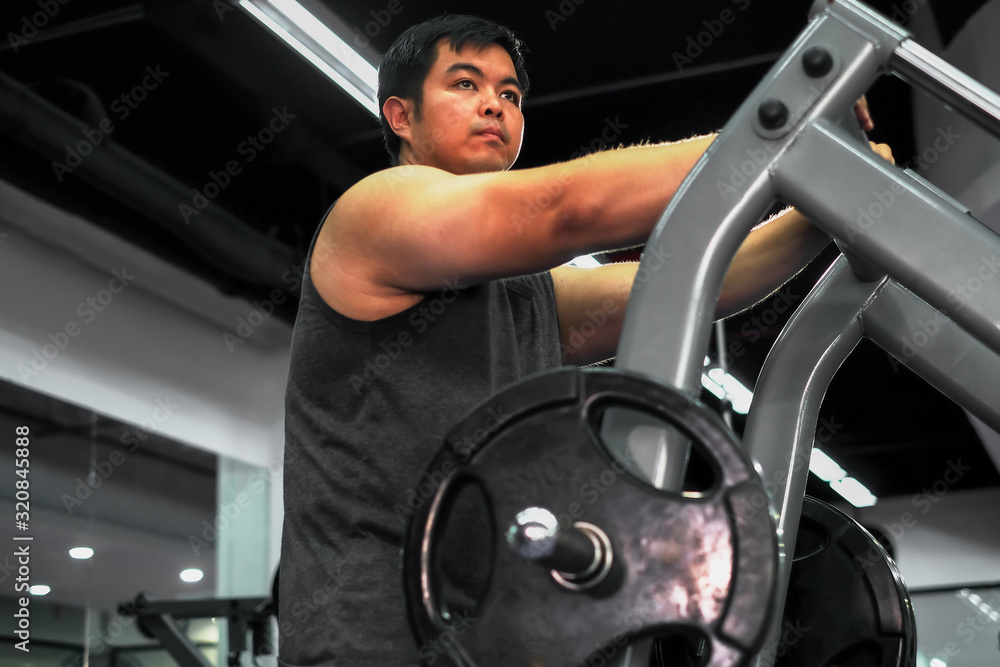 Sportsman exercises in gym, bodybuilding and training Sportsman exercises in gym, bodybuilding and training