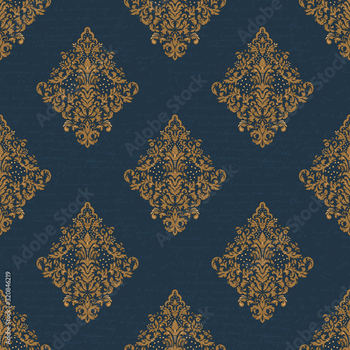 Damask seamless pattern background. Vector classical luxury old damask ornament, royal victorian seamless texture for wallpapers, textile, wrapping. Vintage exquisite floral baroque template.