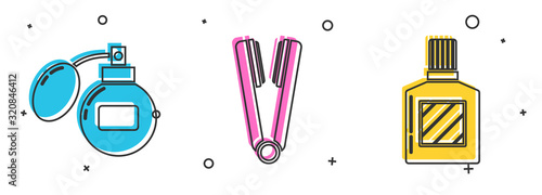 Set Aftershave, Curling iron for hair and Aftershave icon. Vector