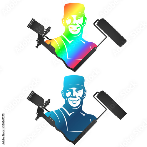 Painter with roller and spray symbol for business