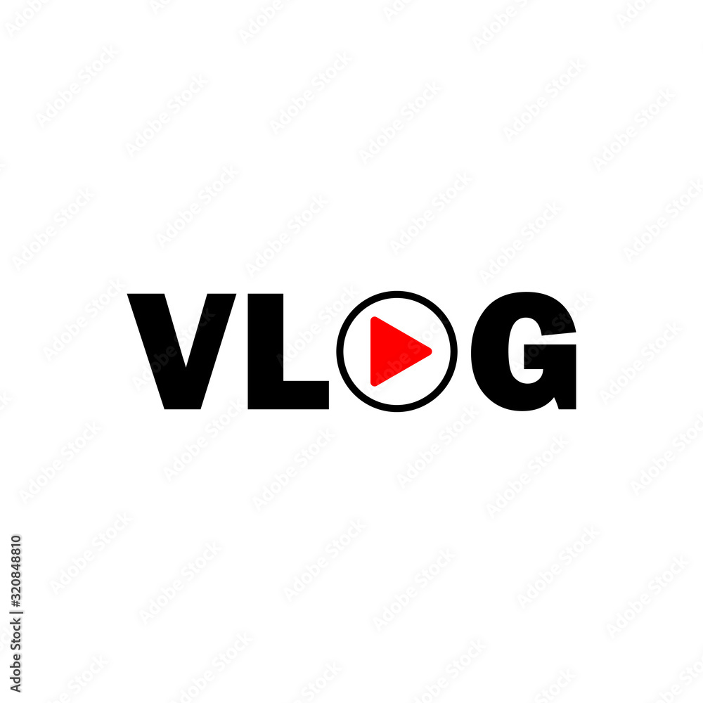 Vlog icon with play button. Vector symbol on white background Vlog icon with play button. Vector symbol on white background