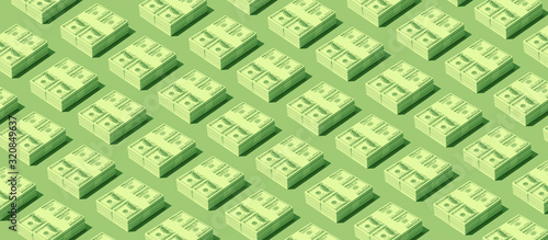 Konstfotografi Packs of cash dollars on green background