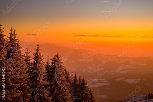 Mountain Golija, Serbia, sunset landscape view 