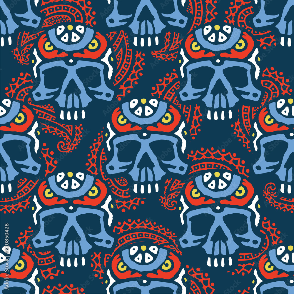 Seamless pattern with hand drawn skulls. Seamless pattern with hand drawn skulls.