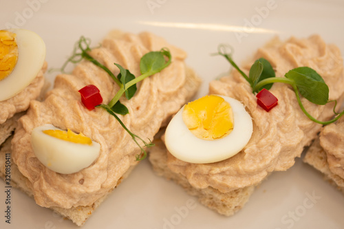 Organic bread with patty cream and boiled eggs
