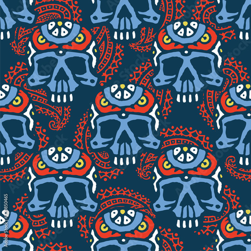 Seamless pattern with hand drawn skulls. Vector Illustration © Glot Furman