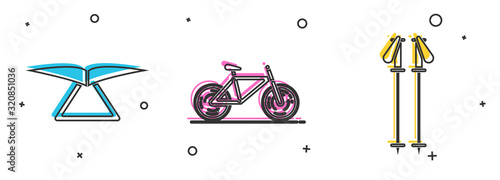 Set Hang glider, Bicycle and Ski poles icon. Vector