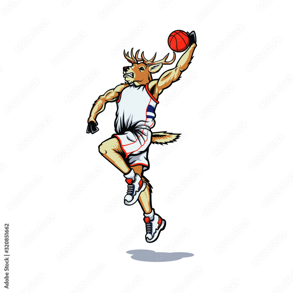 Fototapeta premium Basketball Deer Jump Character Mascot Illustration