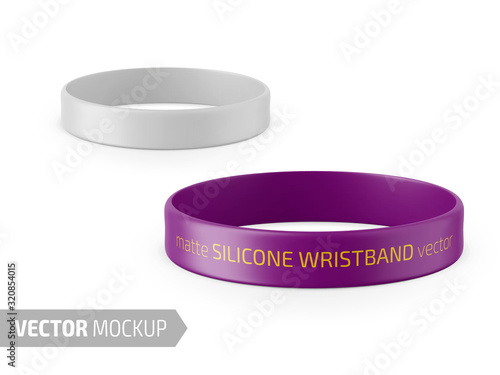 White matte silicone wristband vector mockup.