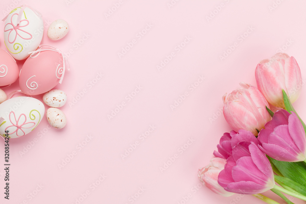 Easter greeting card with eggs and tulips Easter greeting card with eggs and tulips