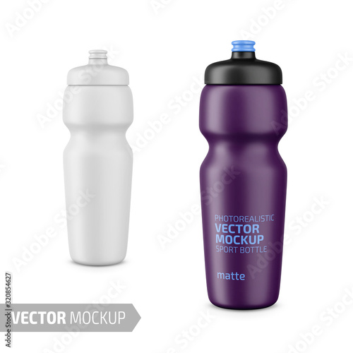 White matte sport water bottle vector mockup.