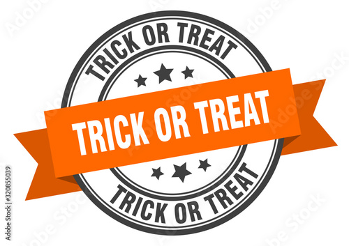 trick or treat label. trick or treatround band sign. trick or treat stamp