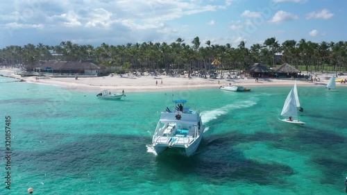 Aerial view of beautiful white sandy beach in Punta Cana, Dominican Republic
