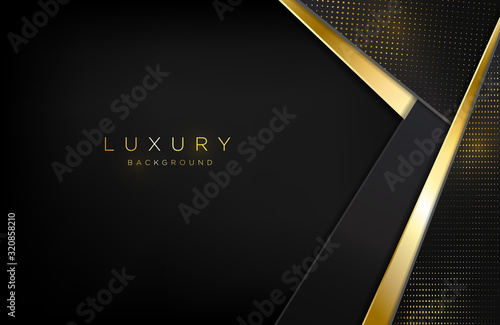 black and gold abstract geometric frame background with golden sparkle element