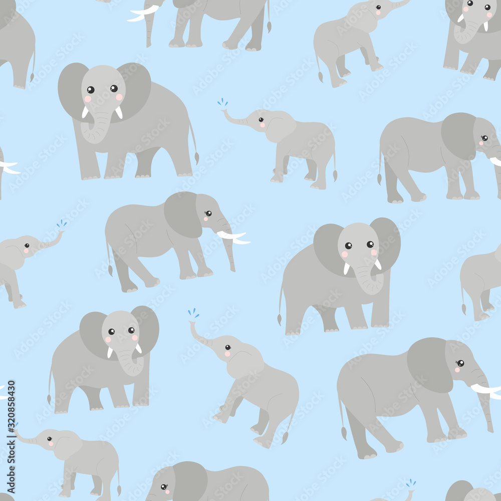 Seamless pattern vector of cute elephants on a blue background.. Seamless pattern vector of cute elephants on a blue background..