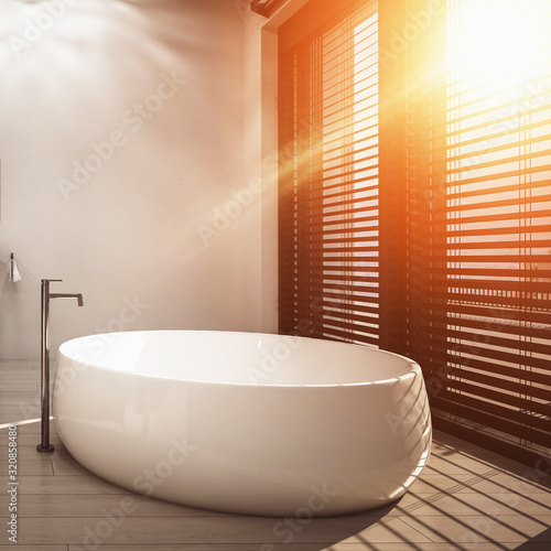 Slika na platnu Beautiful 3D render of oval ceramic bathtub