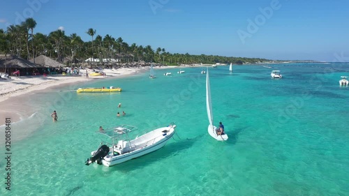 Aerial view of beautiful white sandy beach in Punta Cana, Dominican Republic