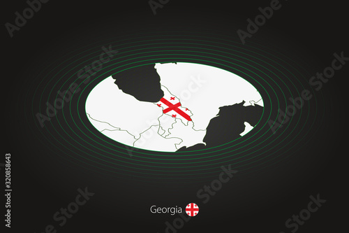 Georgia map in dark color, oval map with neighboring countries.