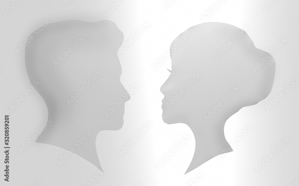 Signs male and female image. The head of a man and woman. Couple. Love. Relationship 3D rendering