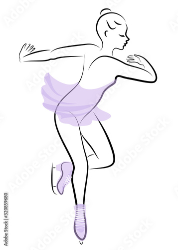 Skater skates on ice. The girl is beautiful and slender. Lady athlete  figure skater. Vector illustration.