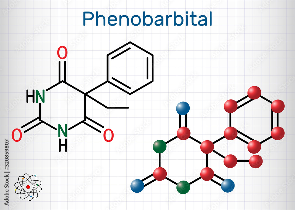 Vecteur Stock Phenobarbital, phenobarbitone or phenobarb, C12H12N2O3