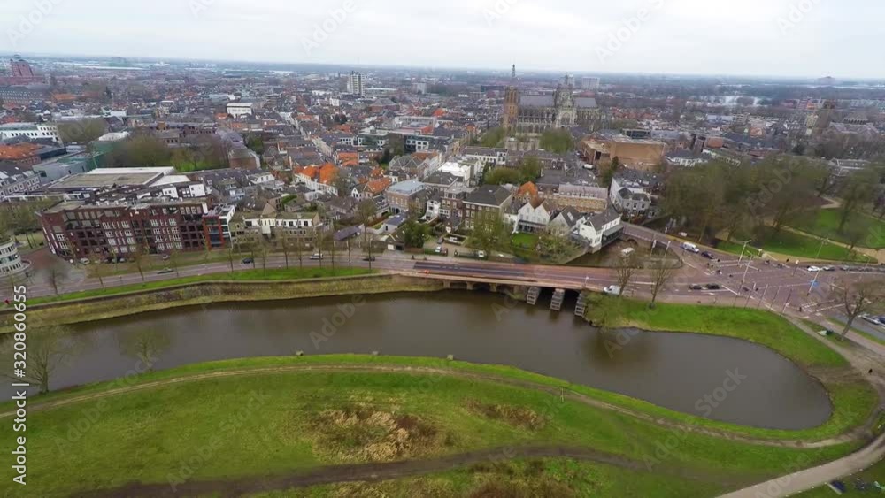 Jib down of the beautiful Den Bosch skyline Jib down of the beautiful Den Bosch skyline
